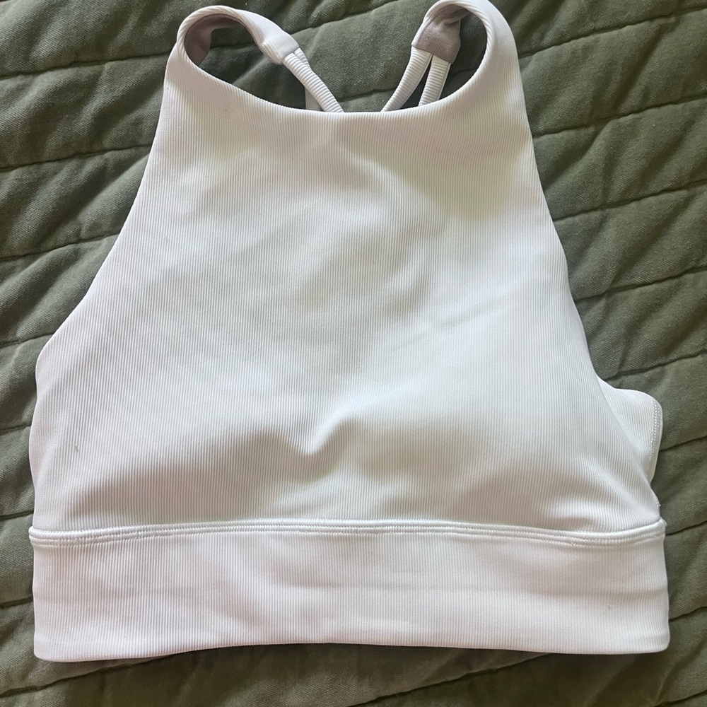 Lulu lemon White High-Neck Sports Bra ribbed